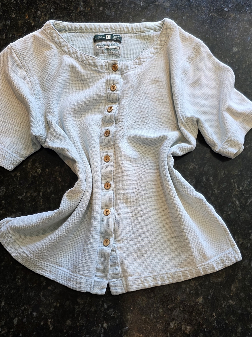 Light Blue Button-Front Textured Top 100% Cotton Small